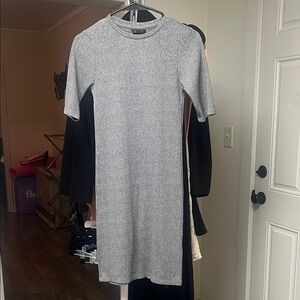 Topshop Gray Ribbed Sweater Dress